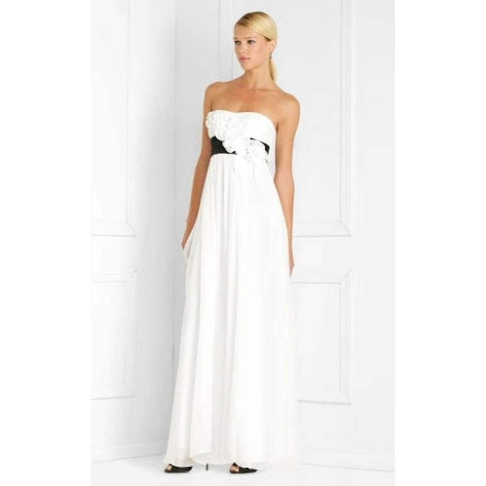 BCBG MaxiDRESS SILK 12 formal wedding bridal Strapless Empire Waist Ivory/White